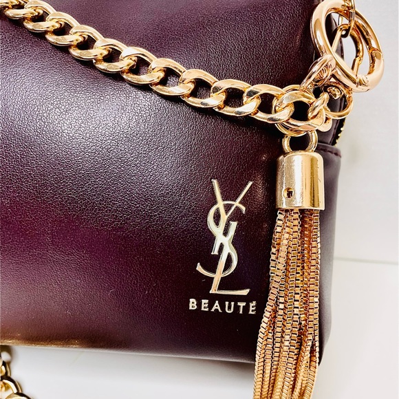 NWOT YSL Crossbody Gold Chain Small Bag With Gold Accents & Tassel Charm/Keyring - Picture 3 of 9